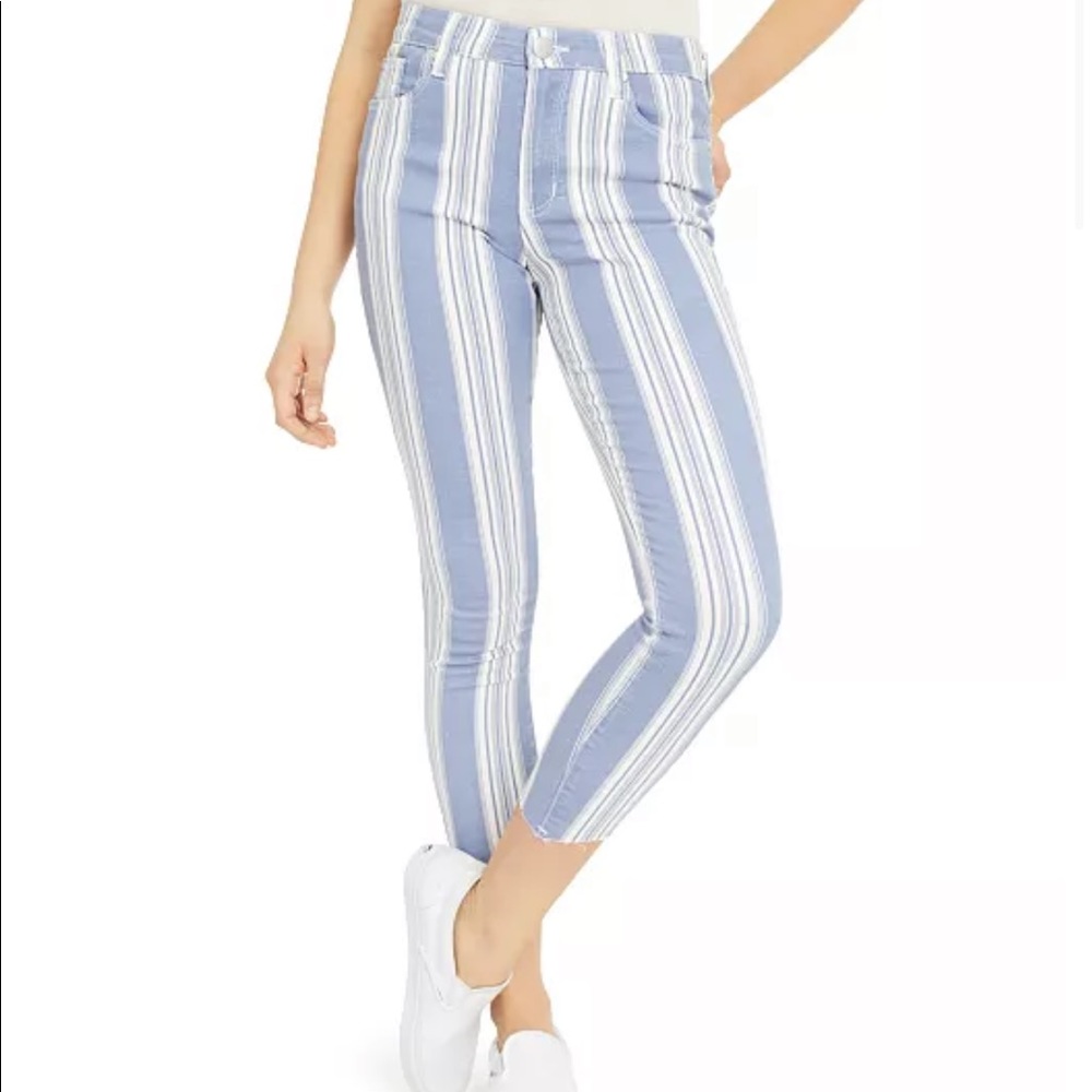 Greene St. Denim Striped Cropped Skinny Jeans